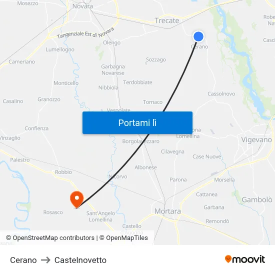 Cerano to Castelnovetto map