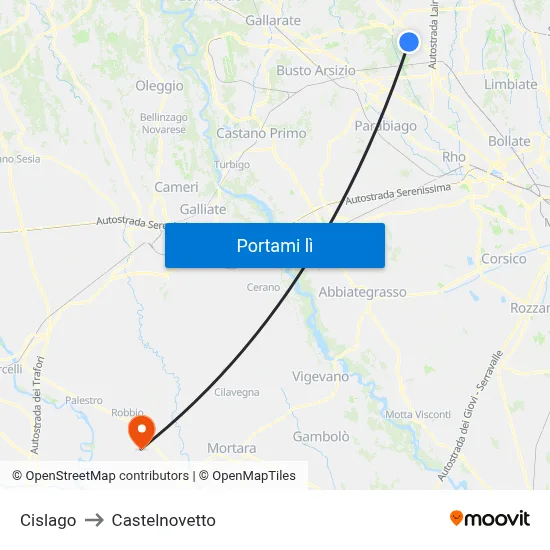 Cislago to Castelnovetto map