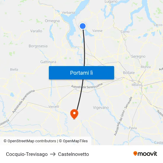 Cocquio-Trevisago to Castelnovetto map