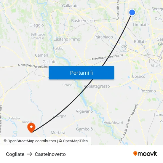 Cogliate to Castelnovetto map