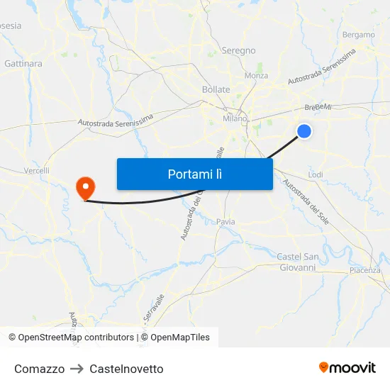 Comazzo to Castelnovetto map