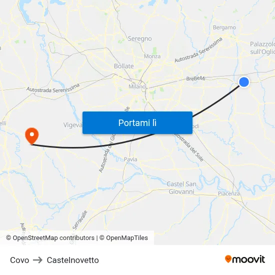 Covo to Castelnovetto map