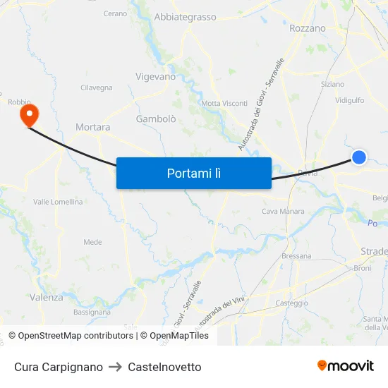 Cura Carpignano to Castelnovetto map