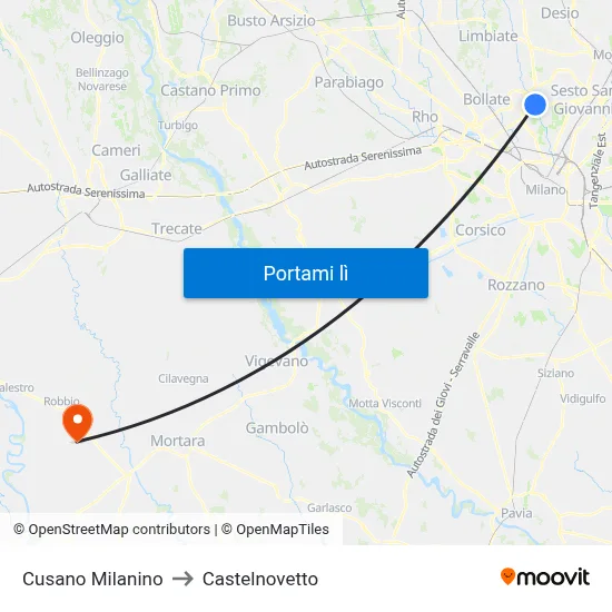 Cusano Milanino to Castelnovetto map