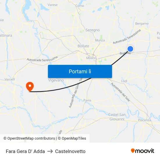 Fara Gera D' Adda to Castelnovetto map