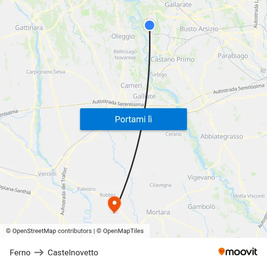Ferno to Castelnovetto map