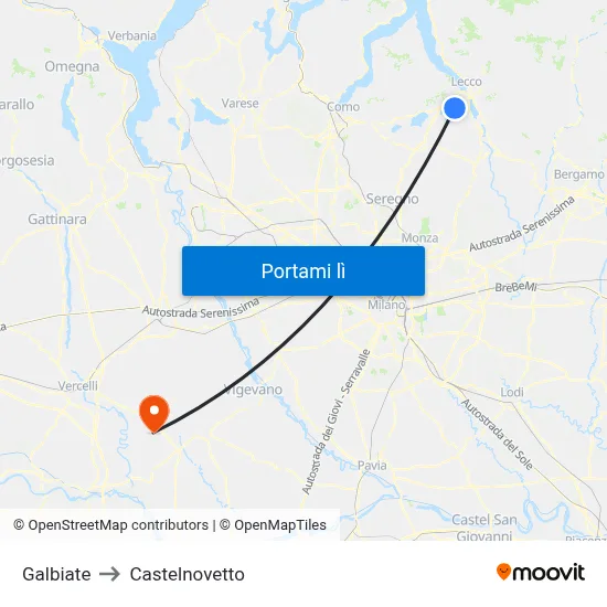 Galbiate to Castelnovetto map