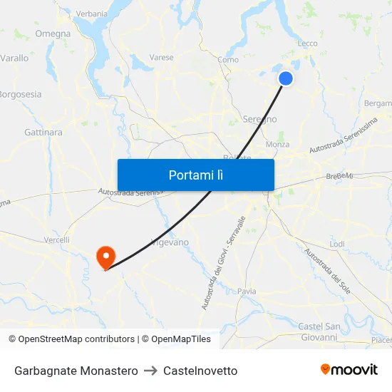 Garbagnate Monastero to Castelnovetto map