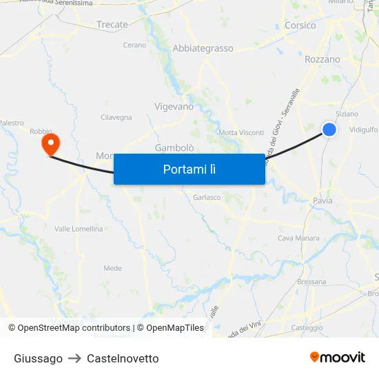 Giussago to Castelnovetto map