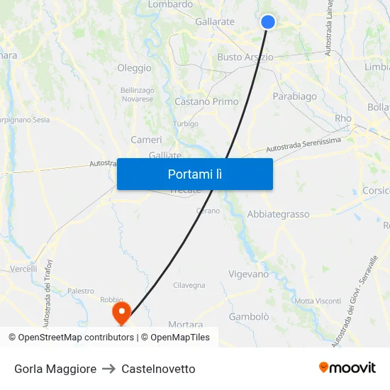 Gorla Maggiore to Castelnovetto map