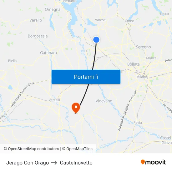 Jerago Con Orago to Castelnovetto map