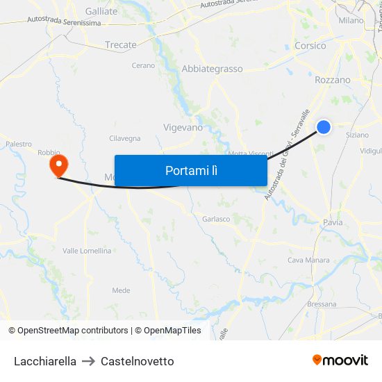 Lacchiarella to Castelnovetto map