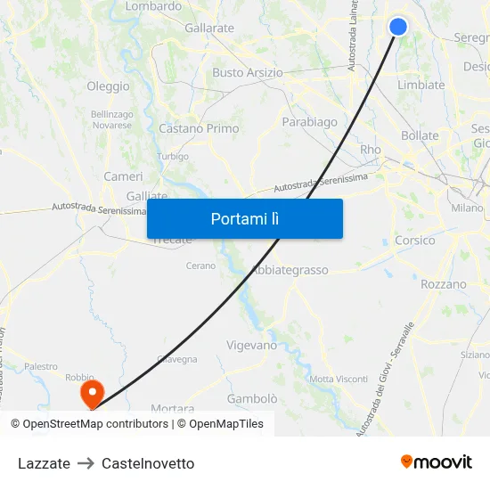 Lazzate to Castelnovetto map