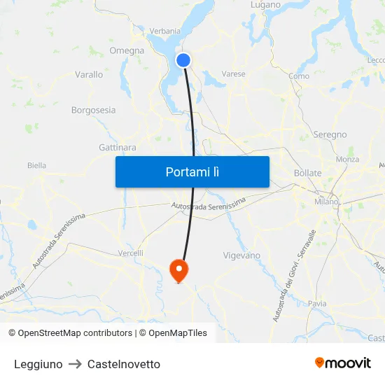 Leggiuno to Castelnovetto map