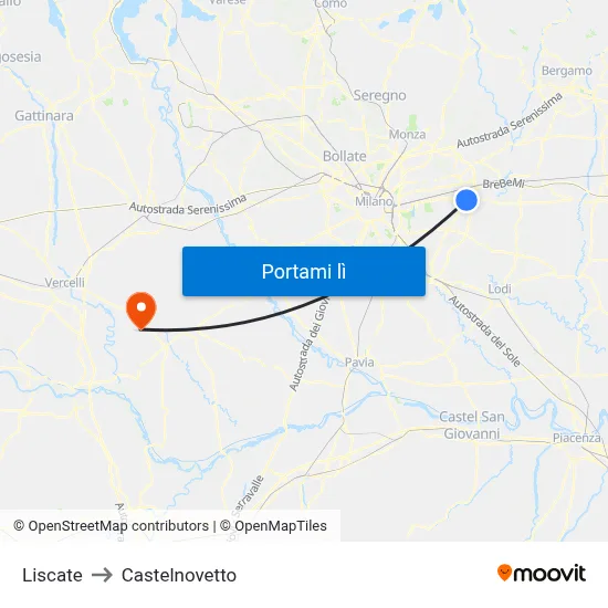 Liscate to Castelnovetto map