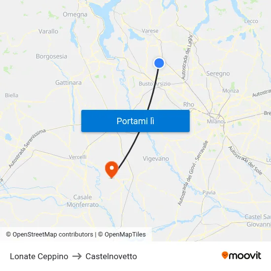 Lonate Ceppino to Castelnovetto map