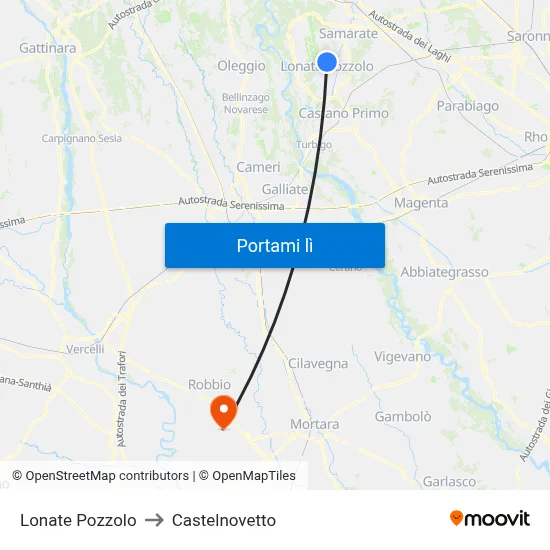 Lonate Pozzolo to Castelnovetto map