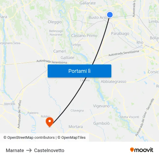 Marnate to Castelnovetto map