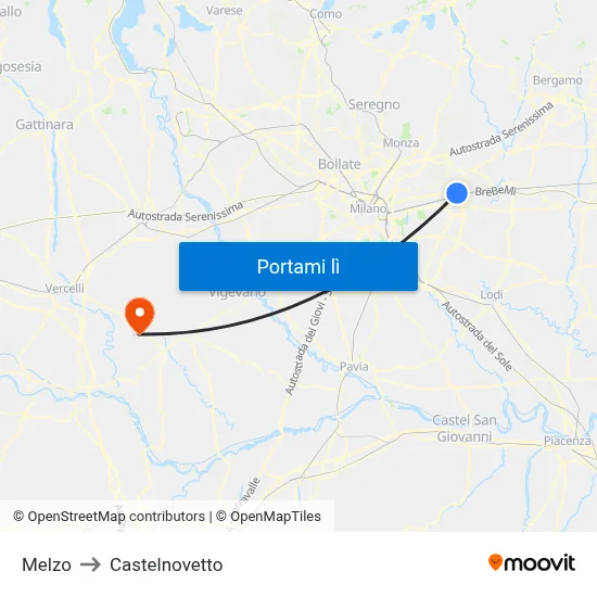 Melzo to Castelnovetto map
