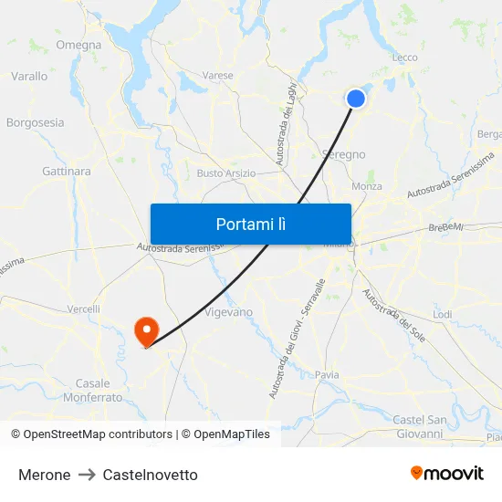 Merone to Castelnovetto map