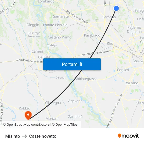 Misinto to Castelnovetto map