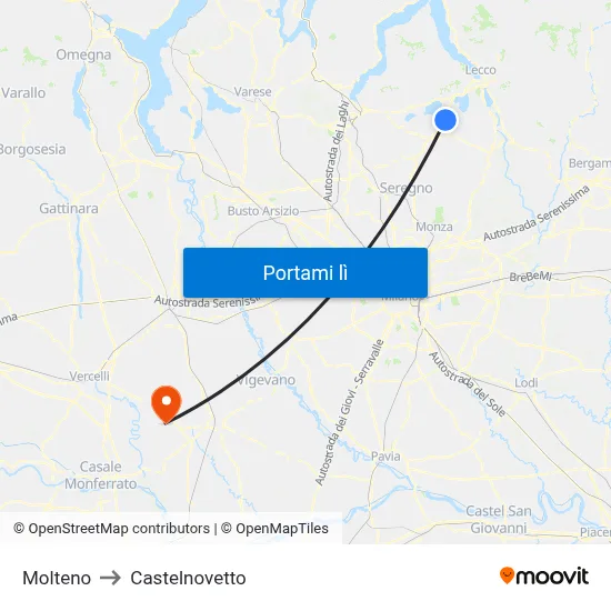 Molteno to Castelnovetto map