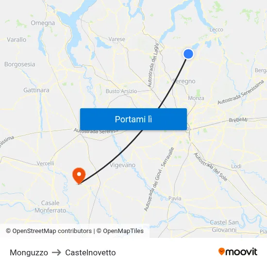 Monguzzo to Castelnovetto map