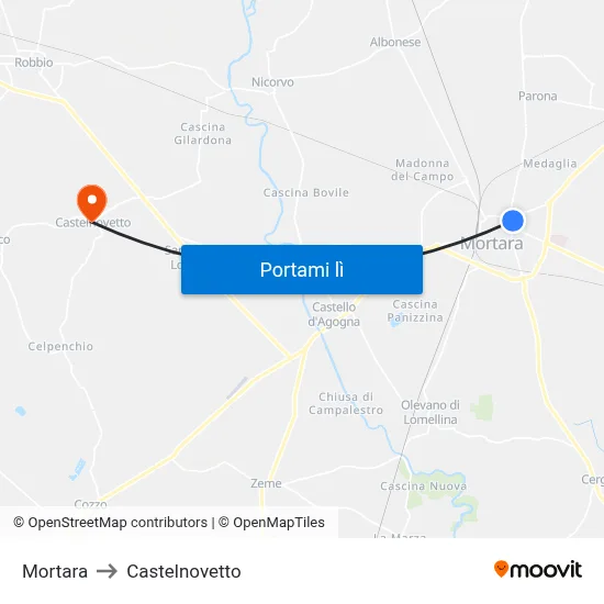 Mortara to Castelnovetto map