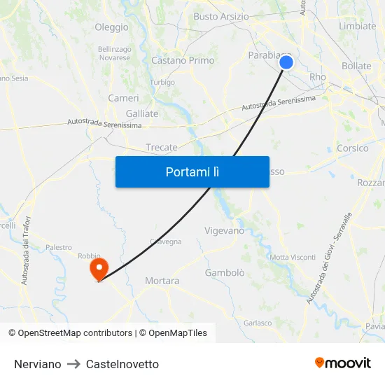 Nerviano to Castelnovetto map