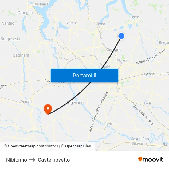 Nibionno to Castelnovetto map