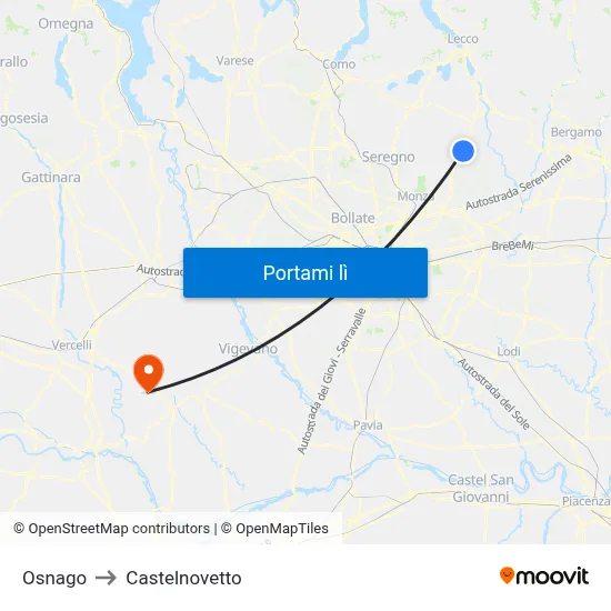 Osnago to Castelnovetto map