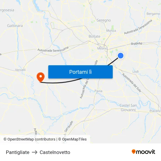 Pantigliate to Castelnovetto map