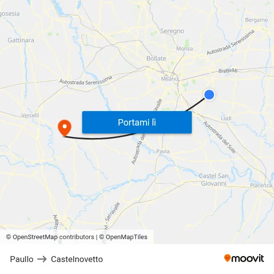 Paullo to Castelnovetto map