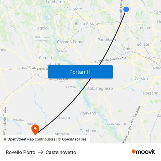 Rovello Porro to Castelnovetto map