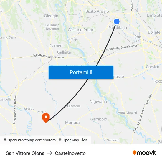 San Vittore Olona to Castelnovetto map