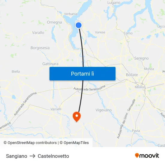 Sangiano to Castelnovetto map