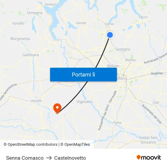 Senna Comasco to Castelnovetto map