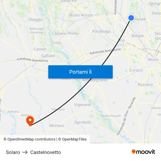 Solaro to Castelnovetto map