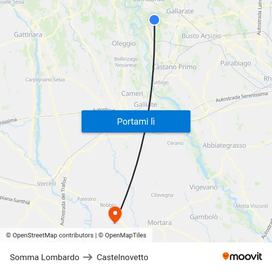 Somma Lombardo to Castelnovetto map