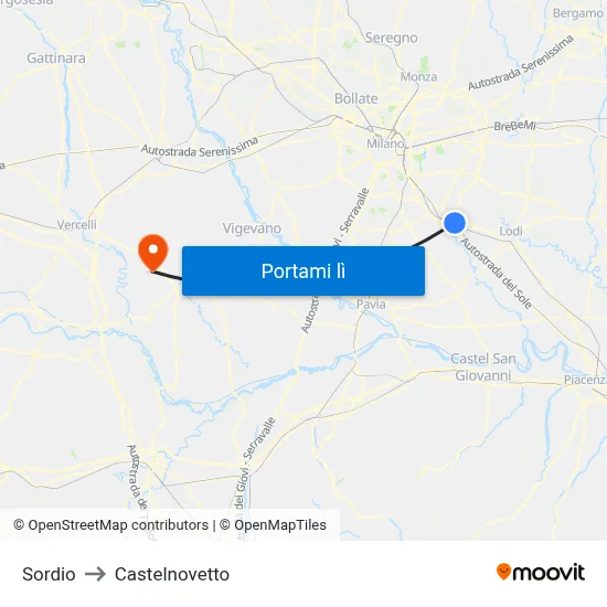Sordio to Castelnovetto map