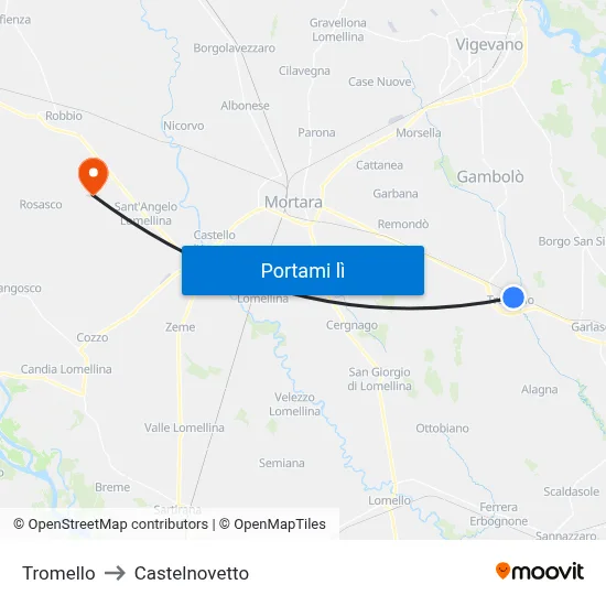 Tromello to Castelnovetto map