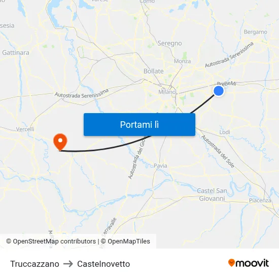 Truccazzano to Castelnovetto map