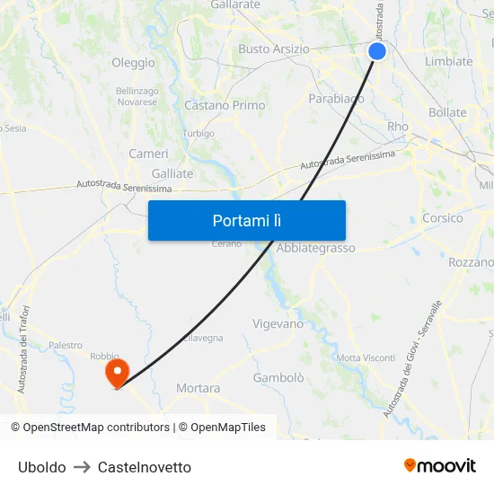 Uboldo to Castelnovetto map