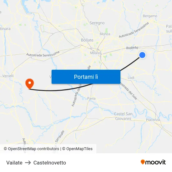 Vailate to Castelnovetto map