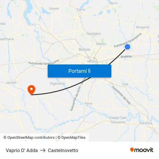 Vaprio D' Adda to Castelnovetto map