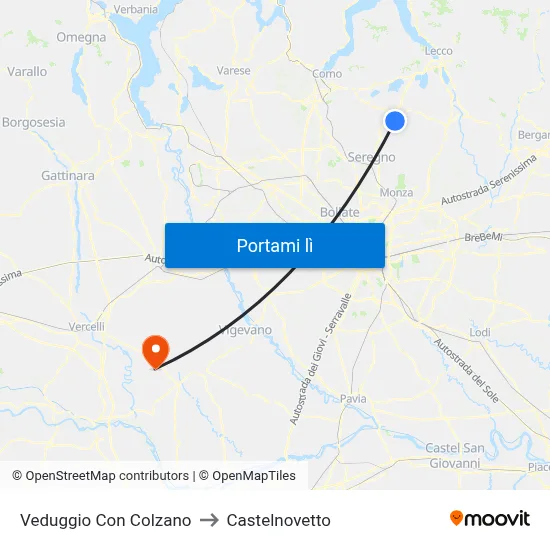Veduggio Con Colzano to Castelnovetto map