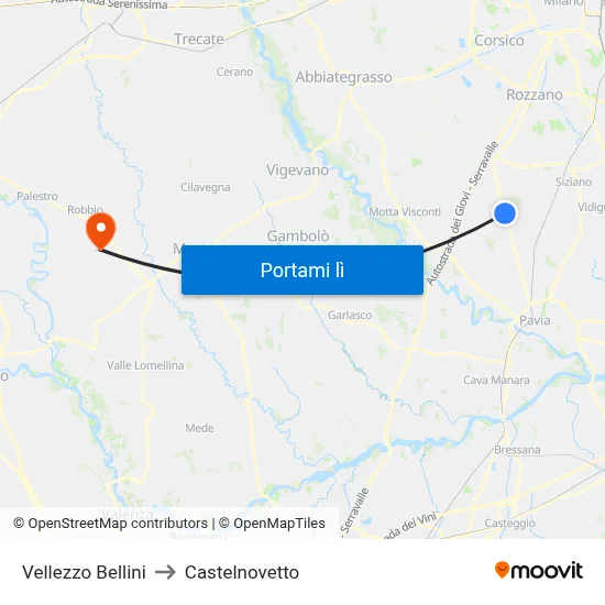 Vellezzo Bellini to Castelnovetto map
