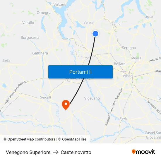Venegono Superiore to Castelnovetto map