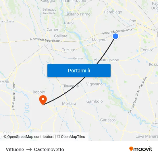 Vittuone to Castelnovetto map