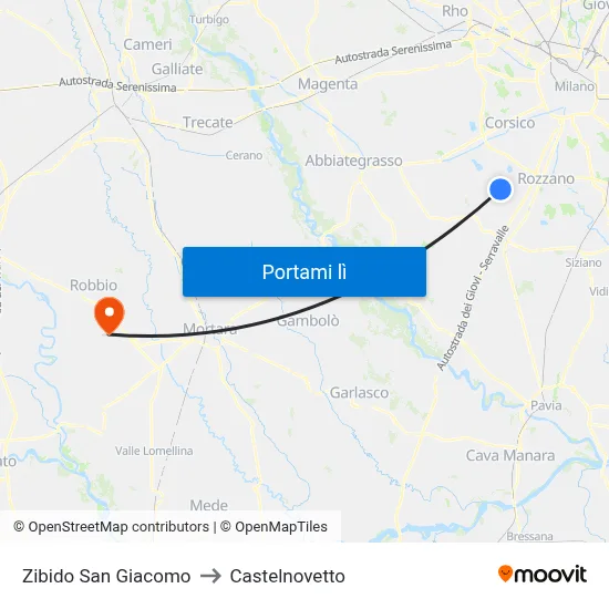 Zibido San Giacomo to Castelnovetto map